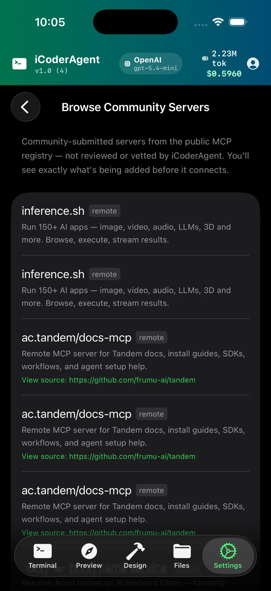 Browse Community Servers — searching the public MCP registry